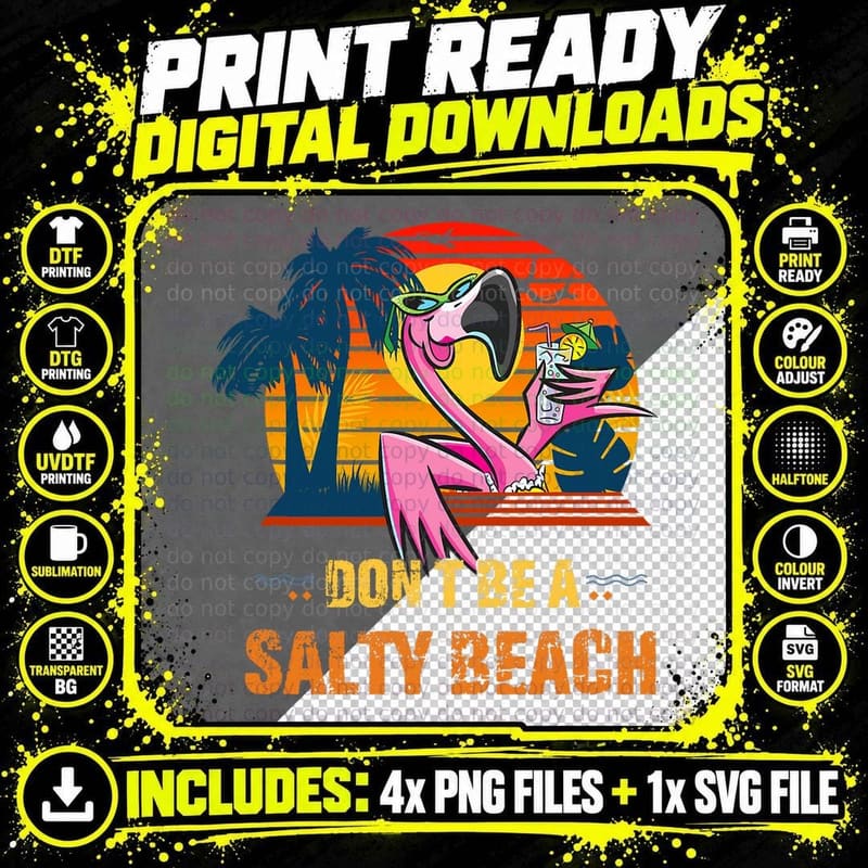 Don't Be a Salty Beach Funny Beach with Palm Tree & Png SVG Digital Bundle