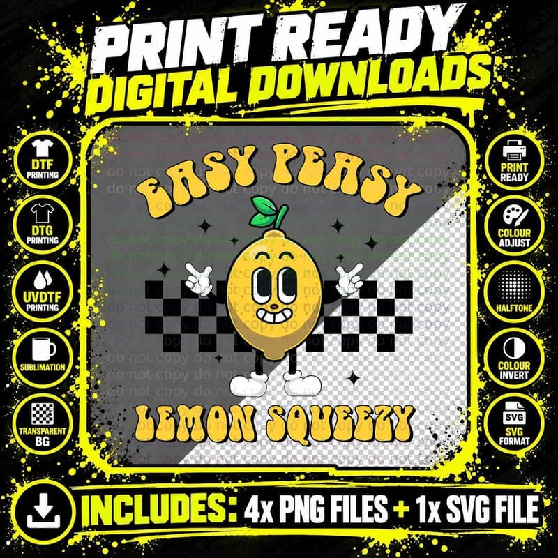 Easy Peasy Lemon Squeezy Funny Lemon Summer Lemonade Png SVG Digital Bundle