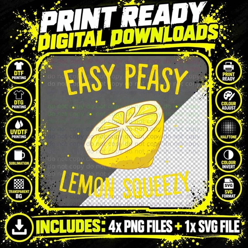 Easy Peasy Lemon Squeezy Funny Lemons Summer Lemonade Png SVG Digital Bundle