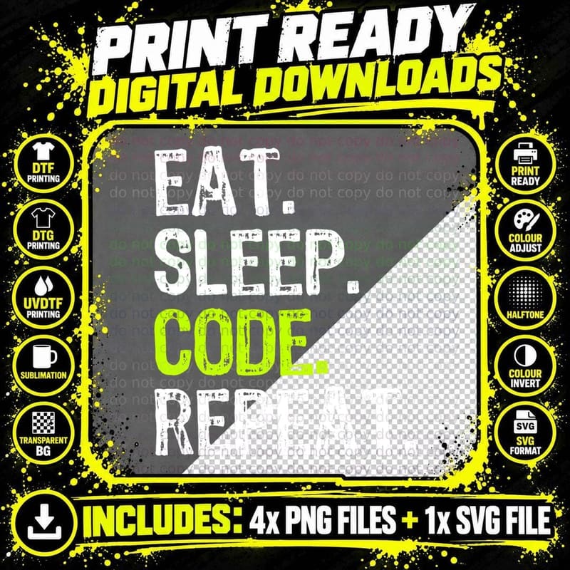 Eat Sleep Code Repeat Coding Coder Programmer Funny Cool Png SVG Digital Bundle