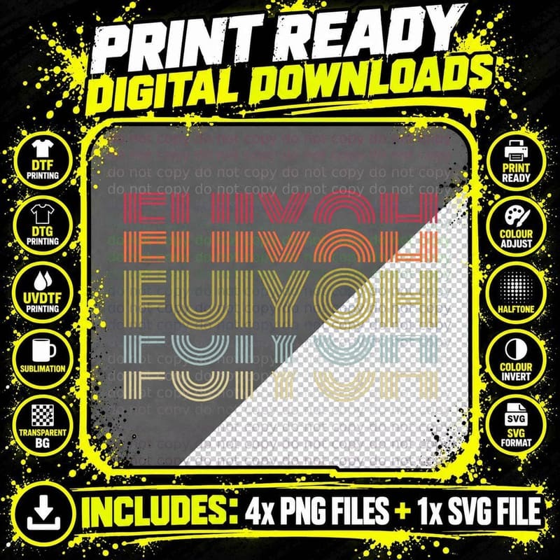 Fuiyoh Retro Style Funny Egg Fried Rice Asian Saying Png SVG Digital Bundle