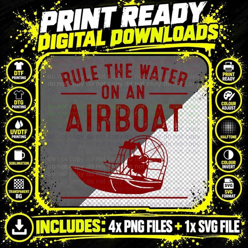 Funny Airboat Captain Gift Cute River Driver Boating Men Png SVG Digital Bundle
