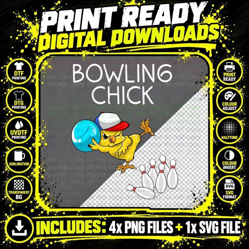 Funny Bowling Gift Women Cute Bowling Chick Sports Png SVG Digital Bundle