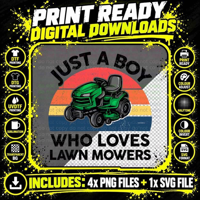 Funny Boy Who Love Lawn Mower T Shirt Mowing Gardening Png SVG Digital Bundle