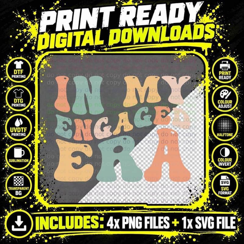 Funny Bride in My Engaged Era Engagement Retro Groovy Png SVG Digital Bundle