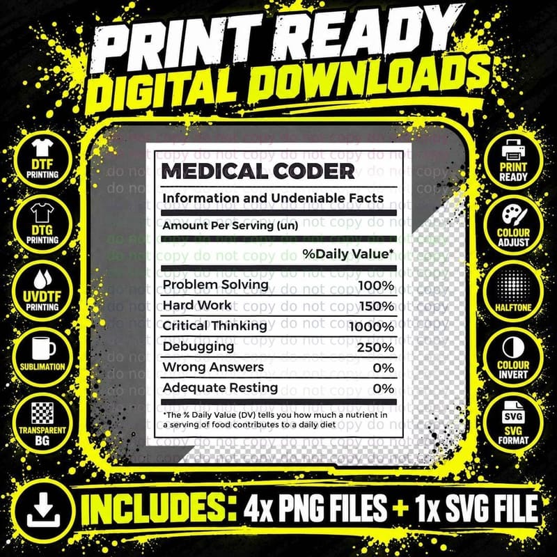 Funny Coding Medical Coder Nutrition Facts T-Shirt Png SVG Digital Bundle