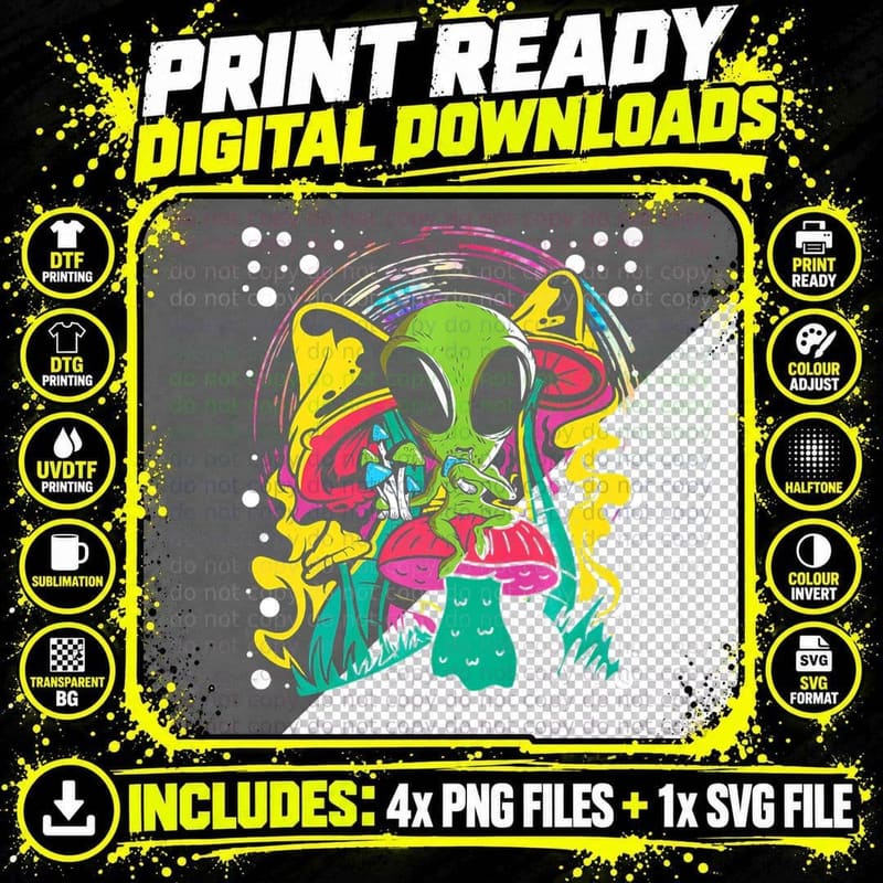 Funny Cottagecore Mushroom Aliens Hippie Plants Forest Png SVG Digital Bundle