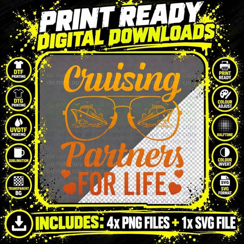Funny Cruising Partners for Life Couple Cruise T-Shirt Png SVG Digital Bundle