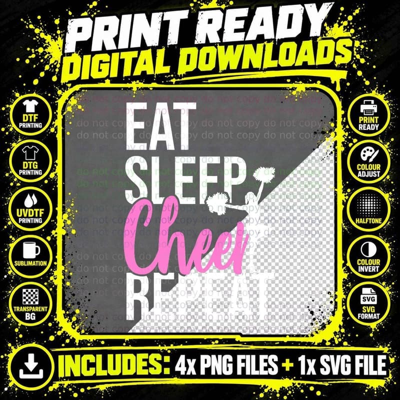 Funny Cute EAT SLEEP CHEER Repeat T-Shirt Love Girls Gift Png SVG Digital Bundle