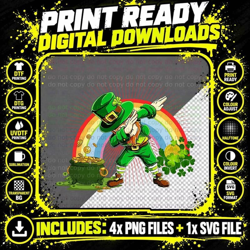 Funny Dabbing Leprechaun St. Patrick's Day Kids Men Png SVG Digital Bundle