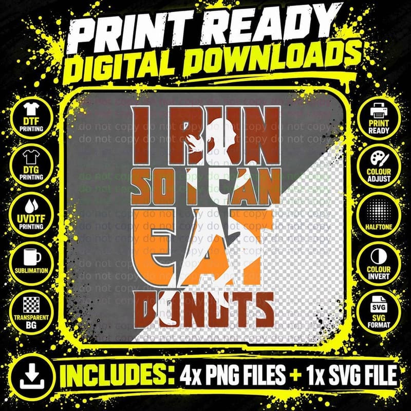 Funny Donut Running Work Out Marathon Runner Png SVG Digital Bundle