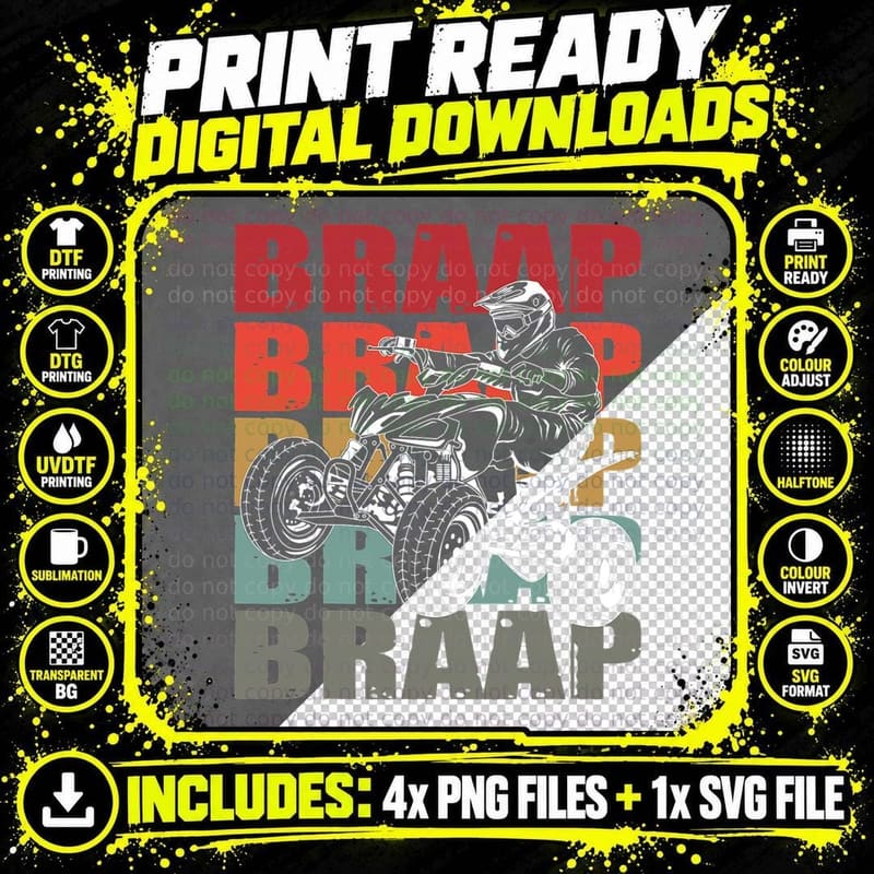 Funny Four Wheeler Quad Riding ATV Rider Racing Vintage Png SVG Digital Bundle