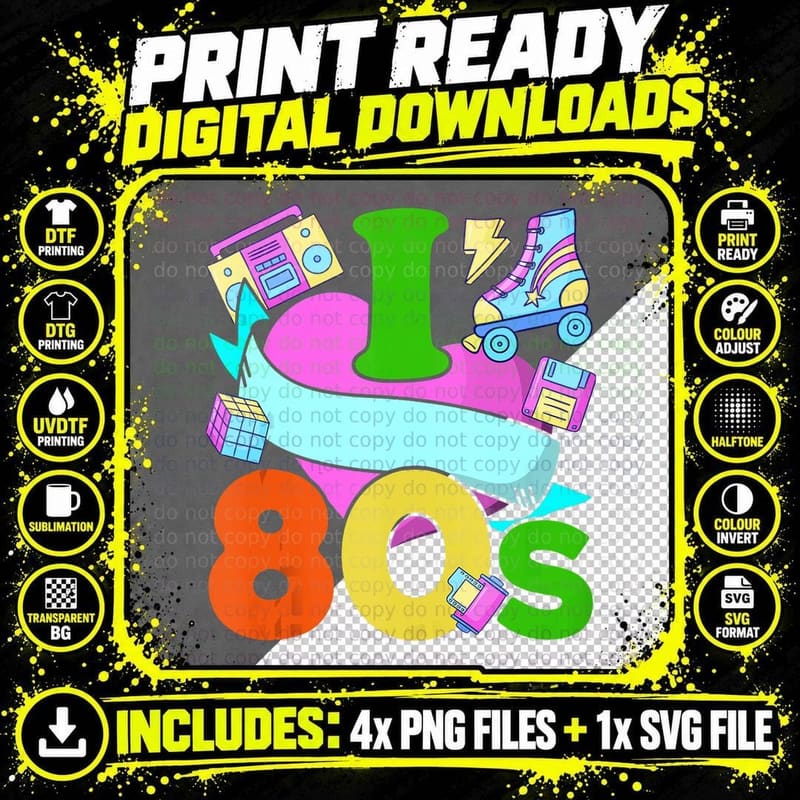 Funny Gift Nostalgic I Love the 80's Trip Down Memory Png SVG Digital Bundle