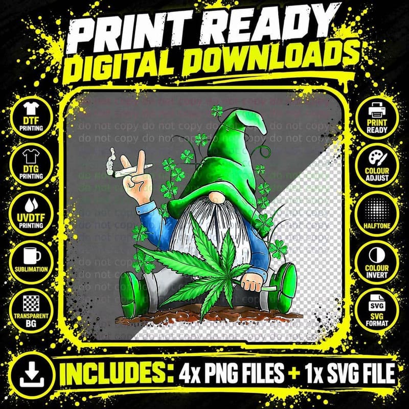 Funny Gnome Pot Leaf 420 Marijuana Weed St Patrick's Day Png SVG Digital Bundle