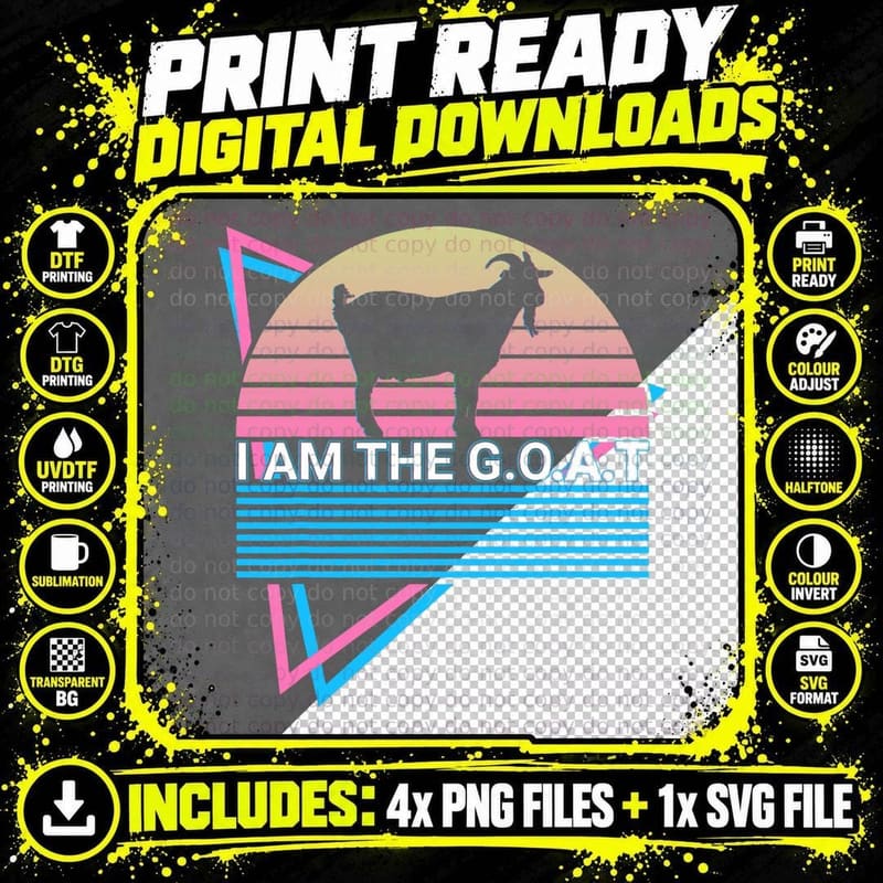 Funny Goat Retro Greatest of All Time I Am the G.o.a.t Png SVG Digital Bundle