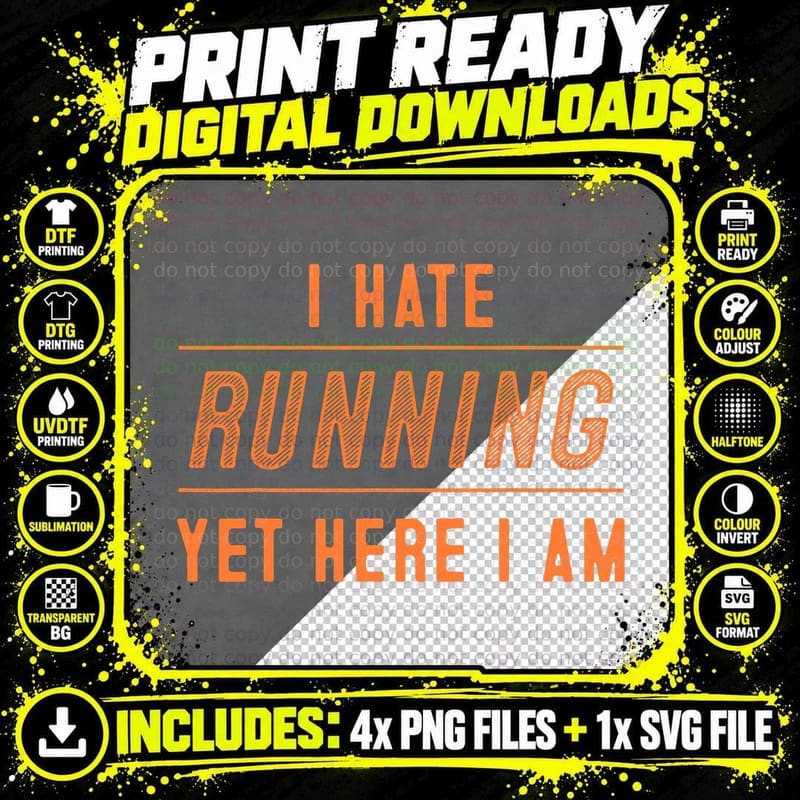 Funny I Hate Running Half Marathon Gift Runners Men Png SVG Digital Bundle