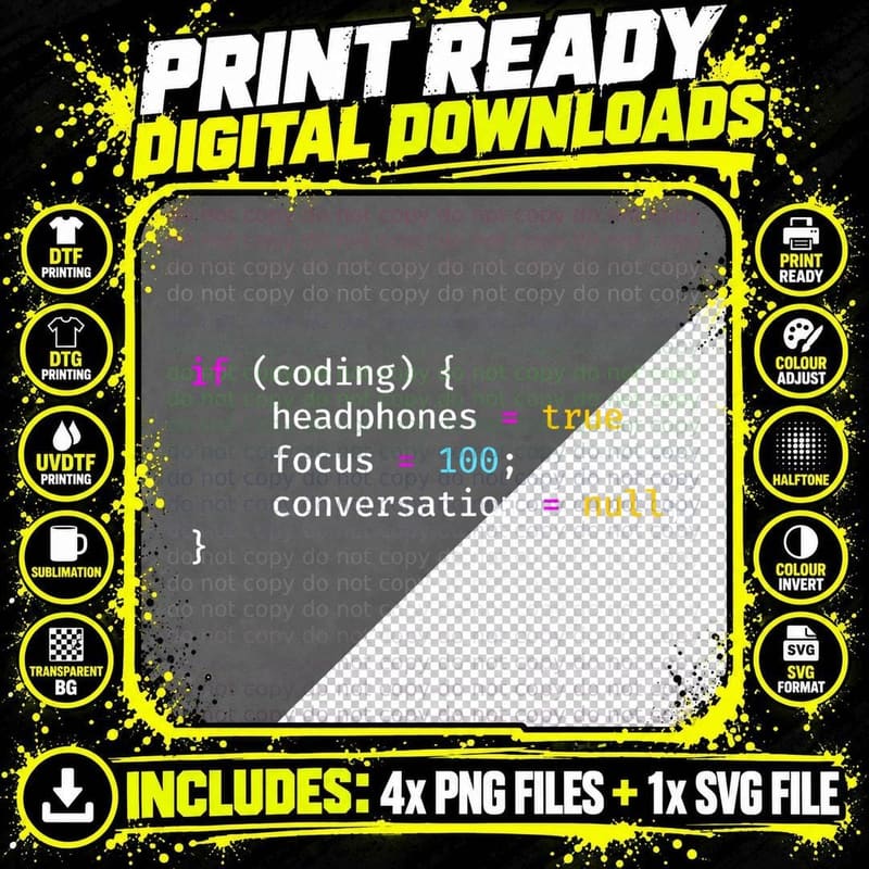 Funny Joke Programming If Coding Headphones Focus T-Shirt Png SVG Digital Bundle