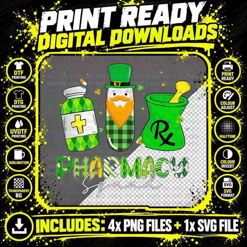 Funny Leprechaun Pharmacy Squad Pharmacist St Patrick's Png SVG Digital Bundle