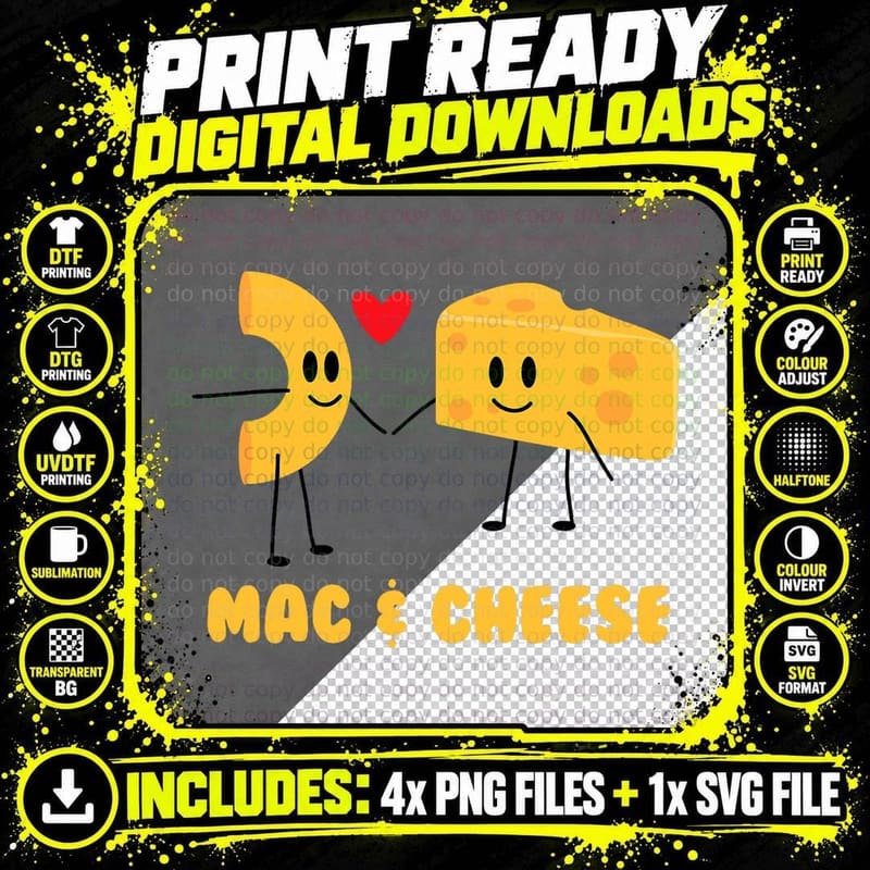 Funny Mac & Cheese Love Food T-Shirt - Cute Veggie Gift Png SVG Digital Bundle
