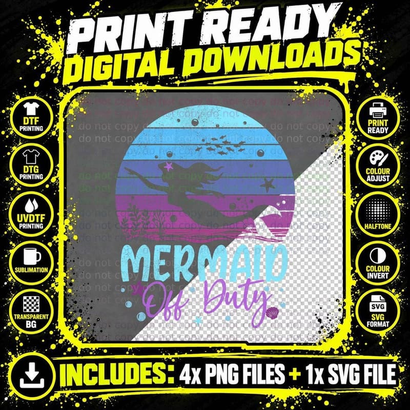 Funny Mermaid off Duty Retired Lifeguard Mermaids Png SVG Digital Bundle