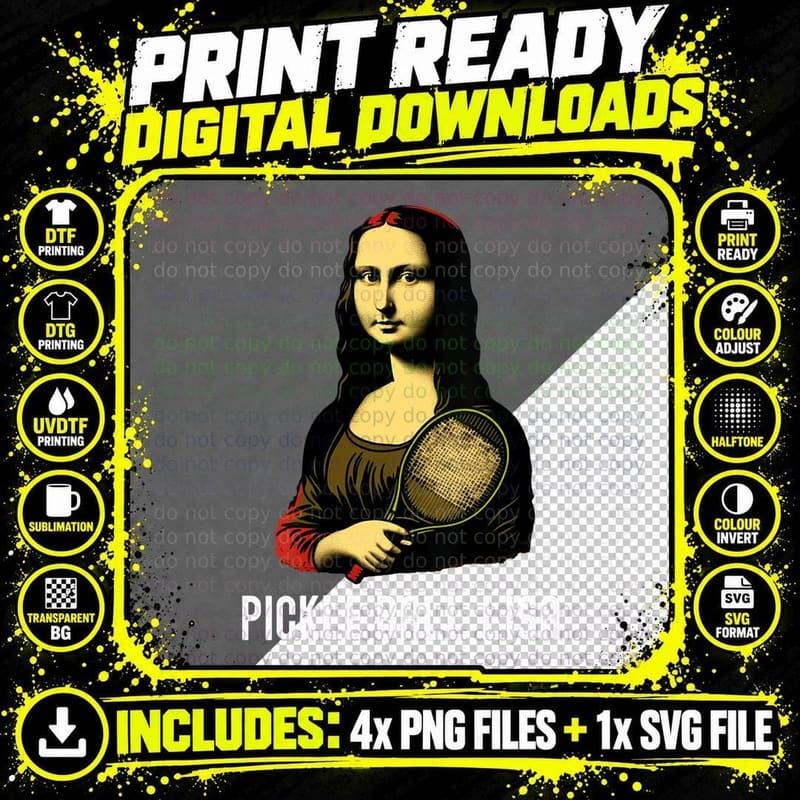 Funny Mona Lisa Pickleball Pun for Pickle Ball Player Png SVG Digital Bundle