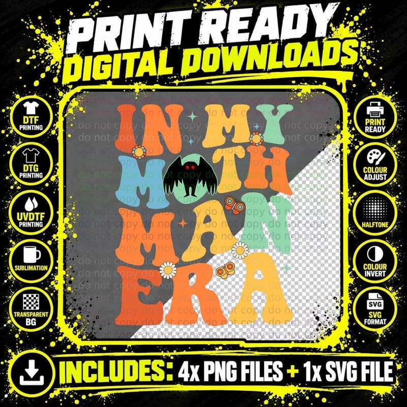 Funny Mothman Era Cryptid Lover Gifts Groovy Retro Png SVG Digital Bundle