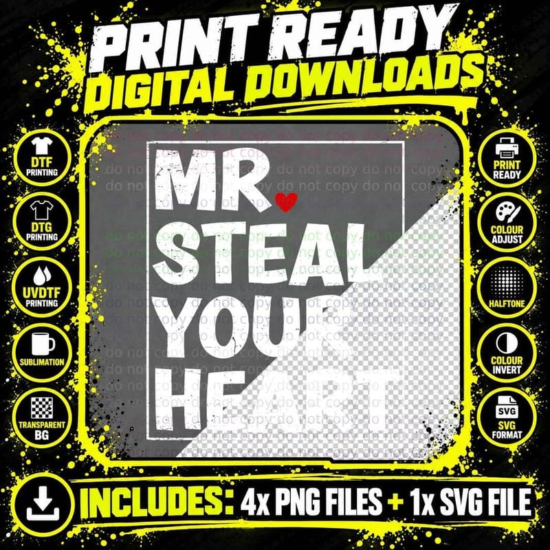 Funny Mr Steal Your Heart Shirt Valentines Day Boys Kids Png SVG Digital Bundle