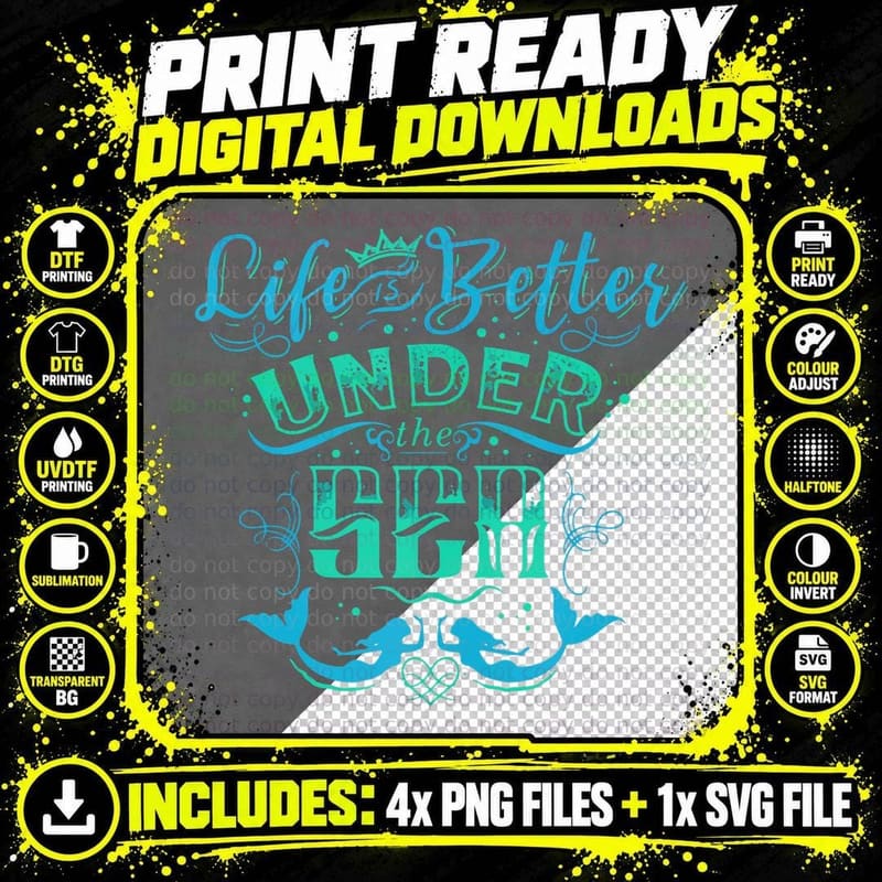 Funny Ocean Mermaid Life Under the Sea Summer Vacation Png SVG Digital Bundle