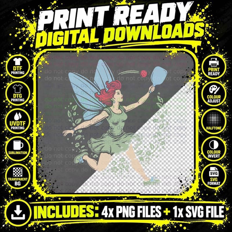 Funny Pickleball Apparel Vintage Fairy Pickle Ball Png SVG Digital Bundle