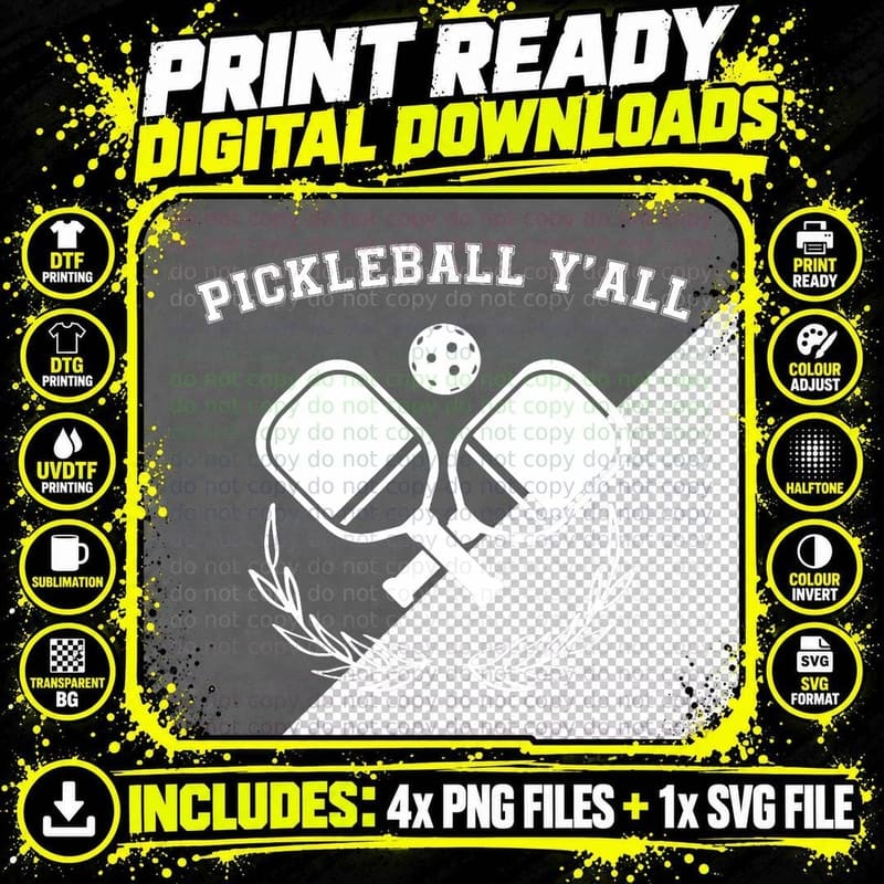 Funny Pickleball Ya'll Tees Men Women Pickle Ball Lover Png SVG Digital Bundle