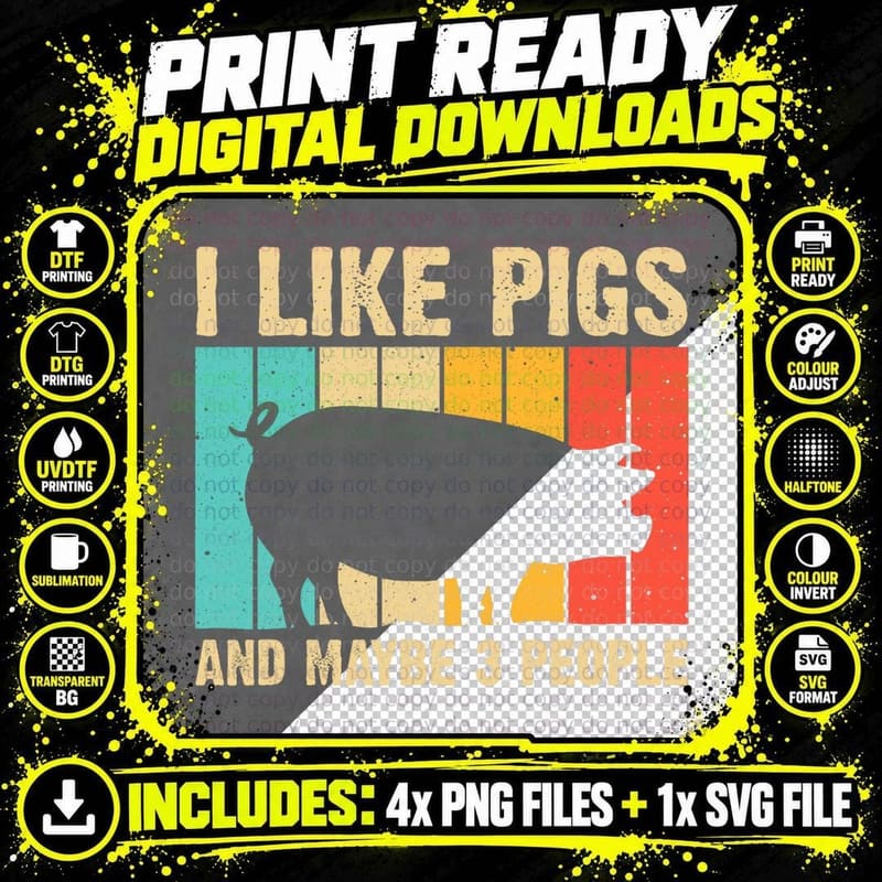 Funny Pig for Men Women Farm Animal Swine Vintage Pig Png SVG Digital Bundle