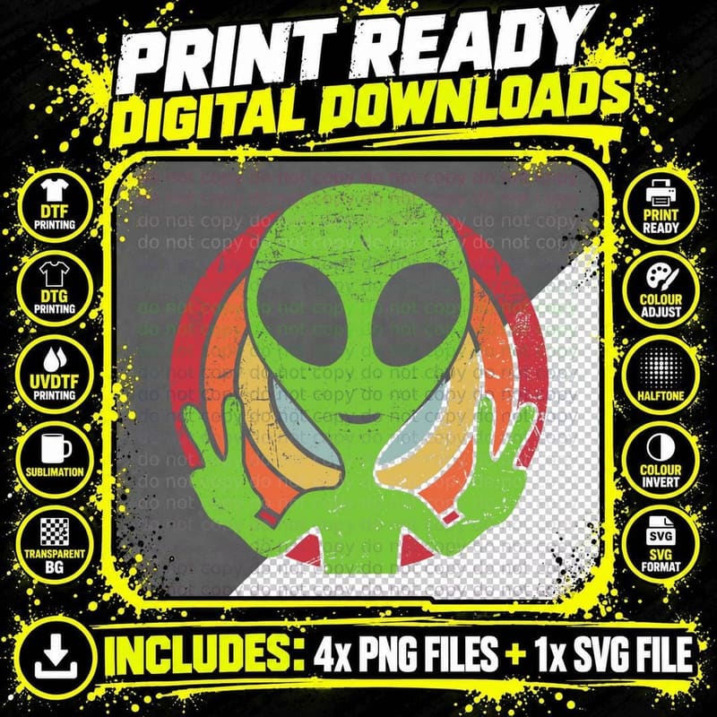 Funny Retro 80's Style Vintage UFO Lover Alien Space Png SVG Digital Bundle
