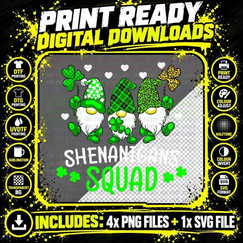 Funny Time for Shenanigans Squad St Patrick's Day Gnomes Png SVG Digital Bundle