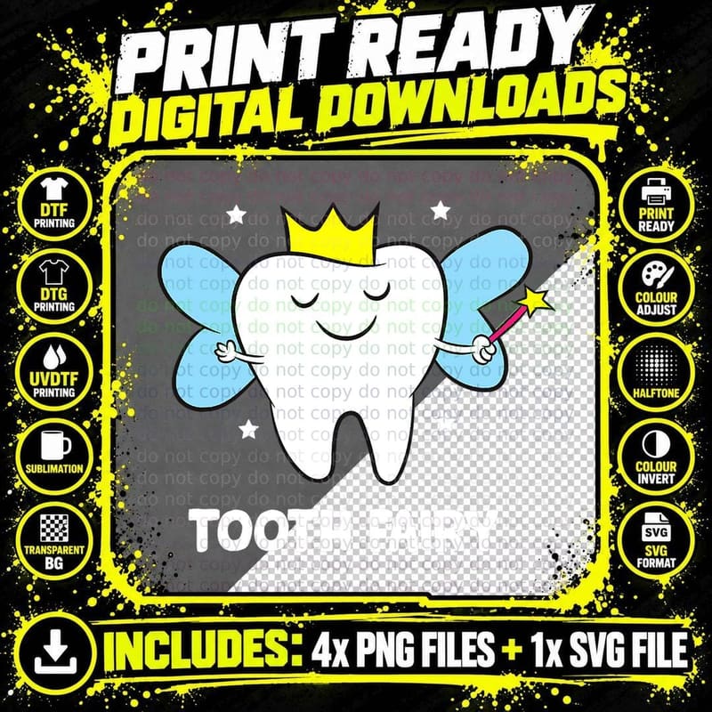 Funny Tooth Fairy Crown Tooth Dentist Dental Hygienist Png SVG Digital Bundle