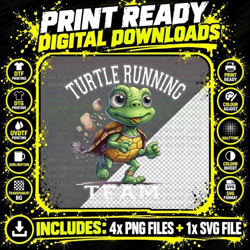 Funny Turtle Running Team Fitness Workout Marathon Png SVG Digital Bundle