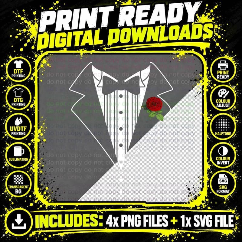 Funny Tuxedo Shirt Wedding Shirt Fake Tux Bachelor Prom Png SVG Digital Bundle