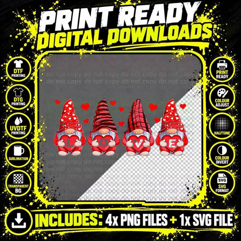 Funny Valentines Day Gnome Apparel Png SVG Digital Bundle