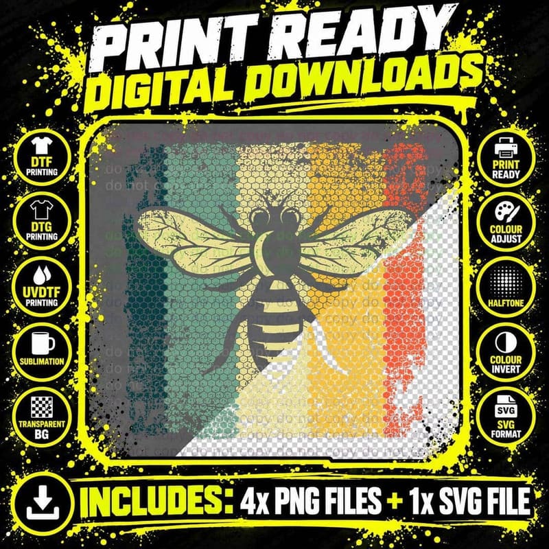 Funny Vintage Bee Designs for Men Women Honey Beekeeping Png SVG Digital Bundle