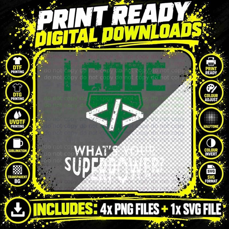 Funny Vintage Computer Engineer Coding I Code Superpower Png SVG Digital Bundle