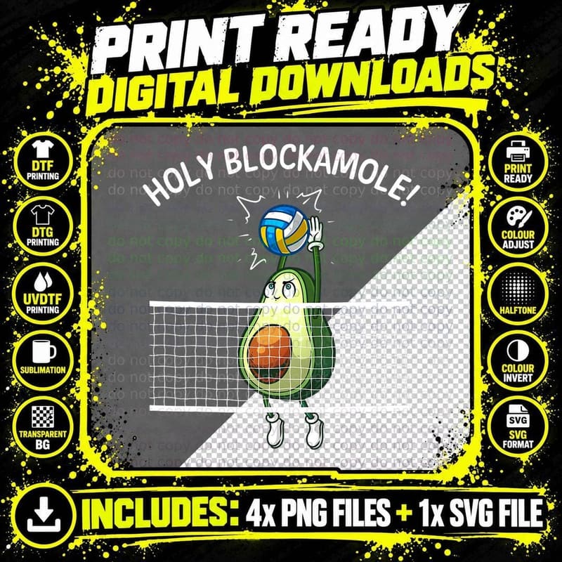 Funny Volleyball for Men Women Holy Guacamole Player Png SVG Digital Bundle