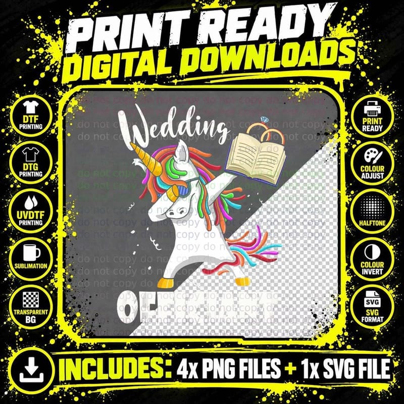Funny Wedding Officiant Cute Dabbing Unicorn Pastor Png SVG Digital Bundle