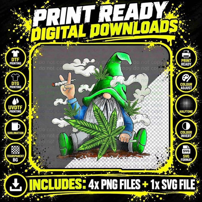 Funny Weed Gnome Marijuana Pot Leaf 420 St Patrick's Day Png SVG Digital Bundle