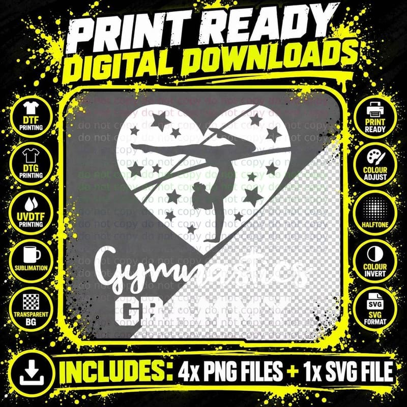 Gymnastics Grammy Heart Funny Gymnast Png SVG Digital Bundle