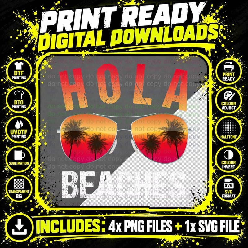 Hola Beaches Top Funny Beach Vacation Tee Summer Png SVG Digital Bundle