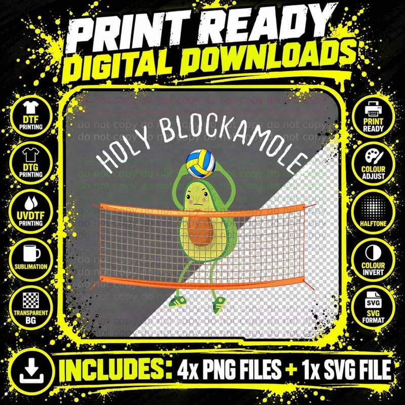 Holy Blockamole Volleyball Cute Funny T-Shirt Png SVG Digital Bundle