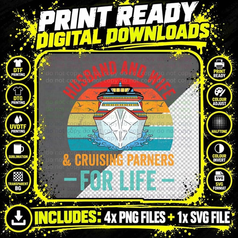 Husband and Wife Cruise Partners for Life Cruising Funny Png SVG Digital Bundle