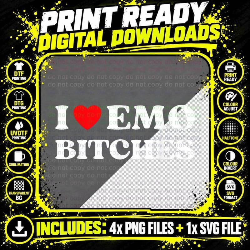 I Heart Emo Bitches Funny Quote Red Heart Emo Girl Style Png SVG Digital Bundle
