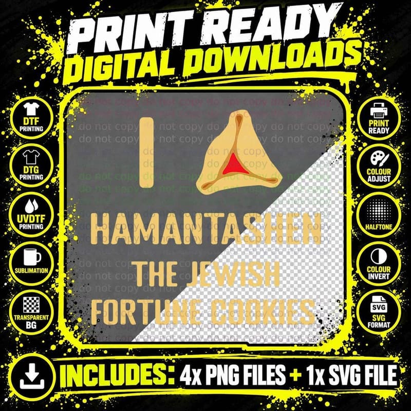 I Love Hamantashen Jewish Fortune Cookie Funny Purim Png SVG Digital Bundle