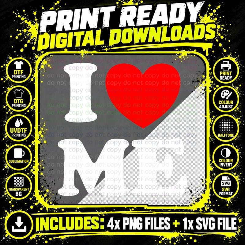I Love Me Shirt I Red Heart Me I Love Me Myself and I Png SVG Digital Bundle