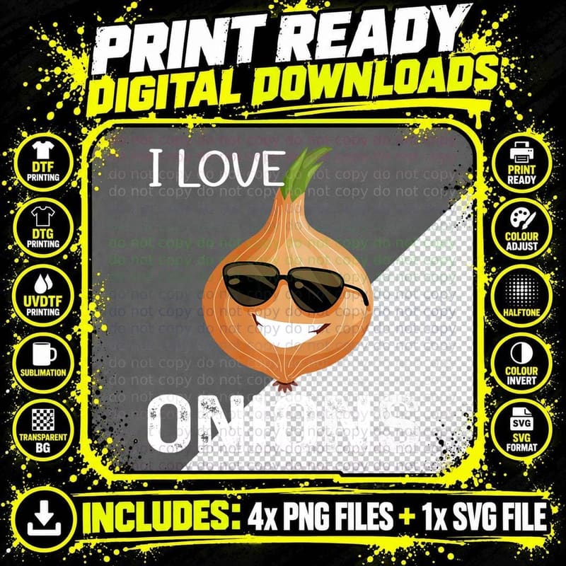 I Love Onions Funny Designs Graphic Vegetables Vegan Png SVG Digital Bundle